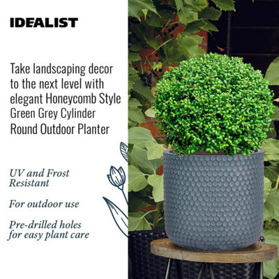 IDEALIST™ (Dia) 25cm Round Planter, Slate Grey Reinforced Stone Outdoor Plant Pot D25 H23 cm, 11L