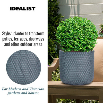 IDEALIST™ (Dia) 25cm Round Planter, Slate Grey Reinforced Stone Outdoor Plant Pot D25 H23 cm, 11L