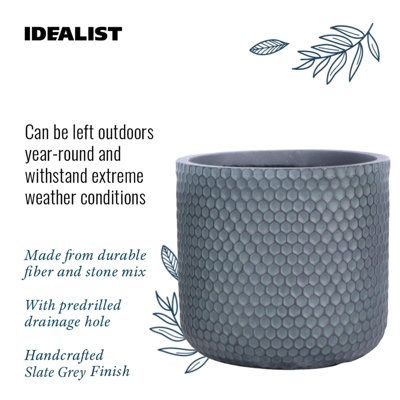 IDEALIST™ (Dia) 25cm Round Planter, Slate Grey Reinforced Stone Outdoor Plant Pot D25 H23 cm, 11L