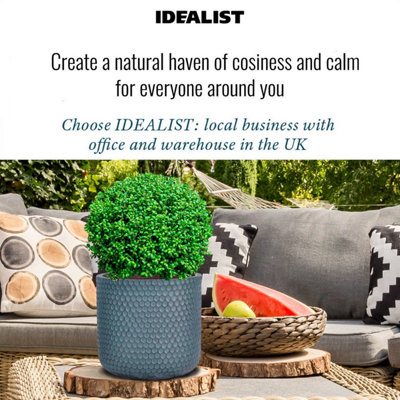 IDEALIST™ (Dia) 25cm Round Planter, Slate Grey Reinforced Stone Outdoor Plant Pot D25 H23 cm, 11L
