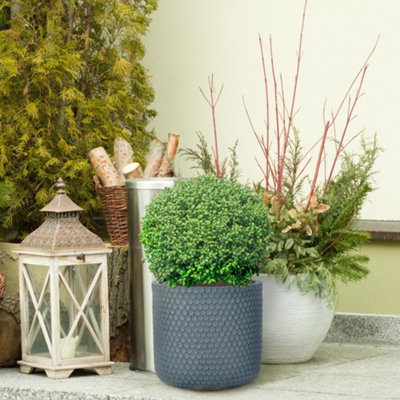 IDEALIST™ (Dia) 25cm Round Planter, Slate Grey Reinforced Stone Outdoor Plant Pot D25 H23 cm, 11L