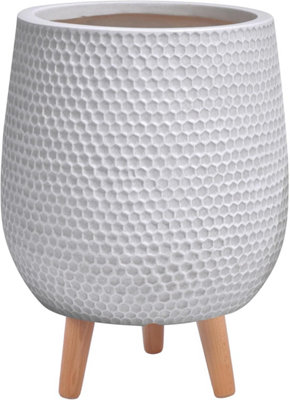 IDEALIST™ (Dia) 26cm White Reinforced Stone Flower Pot, Round Planter on Legs, Indoor Plant Pot D26 H43 cm15