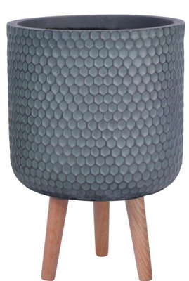IDEALIST™ (Dia) 27cm Sage Green Reinforced Stone Flower Pot, Round Planter on Legs, Indoor Plant Pot for Plants D27 H47 cm, 19L