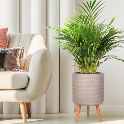 IDEALIST (Dia) 30 cm Beige Reinforced Stone Flower Pot, Plaited Cylinder  Planter on Wooden Legs,