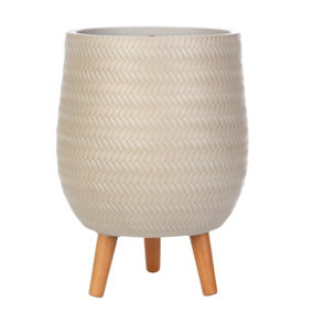 IDEALIST™ (Dia) 32cm Beige Reinforced Stone Flower Pot, Planter on Legs, Indoor Plant Pot D32 H43 cm, with Inner Top D26 cm