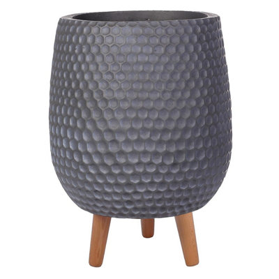 IDEALIST™ (Dia) 32cm Dark Grey Reinforced Stone Flower Pot, Round Indoor Plant Pot on Legs D32 H43 cm, with Inner Top D26 cm