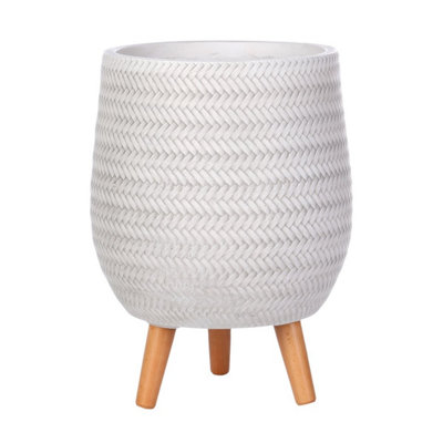 IDEALIST™ (Dia) 32cm White Reinforced Stone Flower Pot, Planter on Legs, Indoor Plant Pot D32 H43 cm, with Inner Top D26 cm