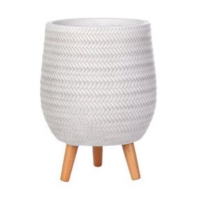 IDEALIST™ (Dia) 32cm White Reinforced Stone Flower Pot, Planter on Legs, Indoor Plant Pot D32 H43 cm, with Inner Top D26 cm