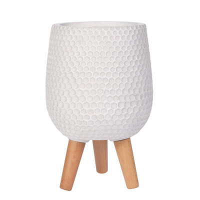 IDEALIST™ (Dia) 32cm White Reinforced Stone Flower Pot, Round Planter on Legs, Indoor Plant Pot D32 H43 cm, with Inner Top D26 cm