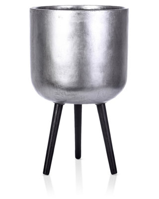 IDEALIST™ (Dia) 33cm Silver Reinforced Stone Flower Pot, Round Planter on Legs, Large Indoor Plant Pot for Trees D33 H61 cm, 32L