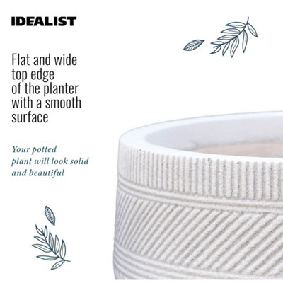 IDEALIST (Dia) 44 cm Indoor Round Planter with Legs, Striped White Stone Effect Plant Pot Stand for Indoor Plants D44 H28 cm, 22L