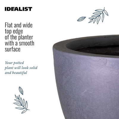 IDEALIST™ (Dia) 46cm Egg Round Planter, Dark Grey Reinforced Stone Garden Planter, Outdoor Plant Pot for Trees D46 H45 cm, 75L