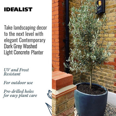 IDEALIST™ (Dia) 46cm Egg Round Planter, Dark Grey Reinforced Stone Garden Planter, Outdoor Plant Pot for Trees D46 H45 cm, 75L