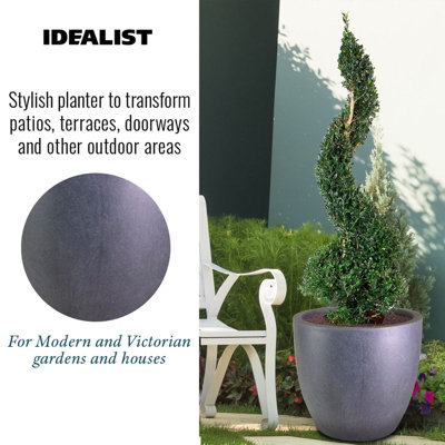 IDEALIST™ (Dia) 46cm Egg Round Planter, Dark Grey Reinforced Stone Garden Planter, Outdoor Plant Pot for Trees D46 H45 cm, 75L