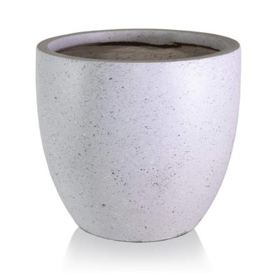 IDEALIST™ (Dia) 46cm Round Planter, Grey Marble Effect Reinforced Stone Garden Planter, Outdoor Plant Pot for Trees D46 H45 cm