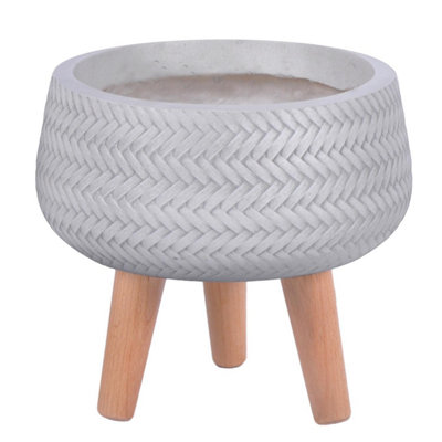 IDEALIST™ (Dia) 7.9 Inch Bowl Planter on Legs, White Reinforced Stone Round Indoor Plant Pot Stand for Indoor Plants D20 H23cm
