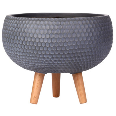 IDEALIST™ (Dia) 9.1 Inch Grey Reinforced Stone Flower Pot, Bowl Planter on Legs, Shallow Indoor Plant Pot D23 H25 cm, 7L