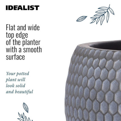IDEALIST™ (Dia) 9.1 Inch Grey Reinforced Stone Flower Pot, Bowl Planter on Legs, Shallow Indoor Plant Pot D23 H25 cm, 7L