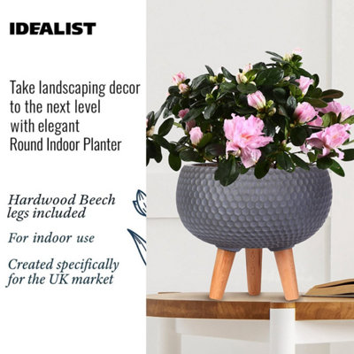 IDEALIST™ (Dia) 9.1 Inch Grey Reinforced Stone Flower Pot, Bowl Planter on Legs, Shallow Indoor Plant Pot D23 H25 cm, 7L