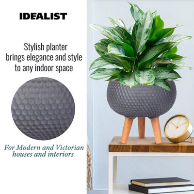 IDEALIST™ (Dia) 9.1 Inch Grey Reinforced Stone Flower Pot, Bowl Planter on Legs, Shallow Indoor Plant Pot D23 H25 cm, 7L