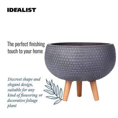 IDEALIST™ (Dia) 9.1 Inch Grey Reinforced Stone Flower Pot, Bowl Planter on Legs, Shallow Indoor Plant Pot D23 H25 cm, 7L