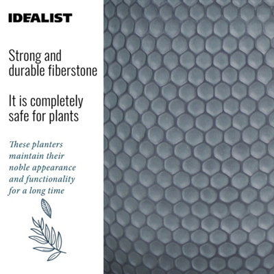 IDEALIST™ (Dia) 9.1 Inch Grey Reinforced Stone Flower Pot, Bowl Planter on Legs, Shallow Indoor Plant Pot D23 H25 cm, 7L