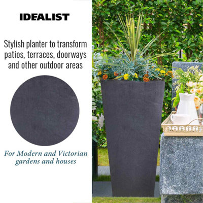 IDEALIST Faux Lead Dark Grey Light Concrete Garden Tall Planter, Outdoor Plant Pot with Tapered Shape H89 L43 W43 cm, 165L