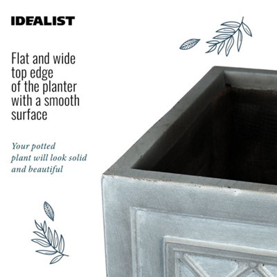 IDEALIST Faux Lead Lattice Flower Box Square Garden Planter, Grey Light Stone Outdoor Plant Pot W22 H22 L22 cm, 13L