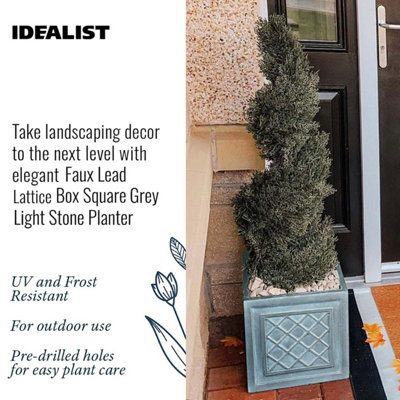 IDEALIST Faux Lead Lattice Flower Box Square Garden Planter, Grey Light Stone Outdoor Plant Pot W30 H30 L30 cm, 27L