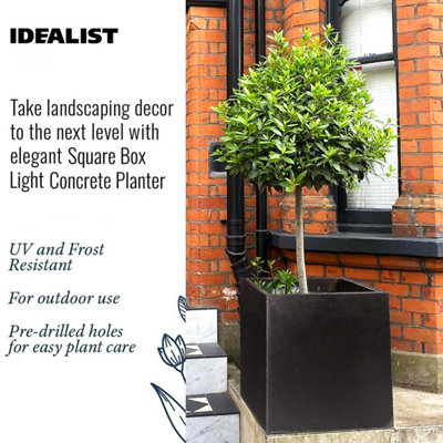 IDEALIST Flower Box Square Garden Planter, Black Light Concrete Outdoor Large Plant Pot H50 L50 W50 cm, 126L