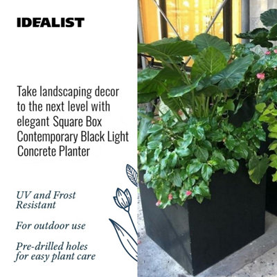 IDEALIST Flower Box Square Garden Planter, Black Light Concrete Outdoor Large Plant Pot H60 L60 W60 cm, 195L