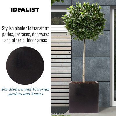 IDEALIST Flower Box Square Garden Planter, Black Light Concrete Outdoor Large Plant Pot H60 L60 W60 cm, 195L