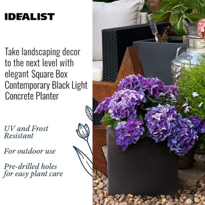 IDEALIST Flower Box Square Garden Planter, Black Light Concrete Outdoor Plant Pot H30 L30 W30 cm, 27L