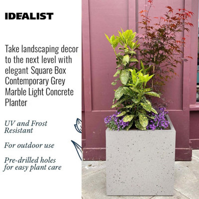 IDEALIST Flower Box Square Garden Planter, Grey Marble Light Concrete Outdoor Large Plant Pot H40 L40 W40 cm, 65L