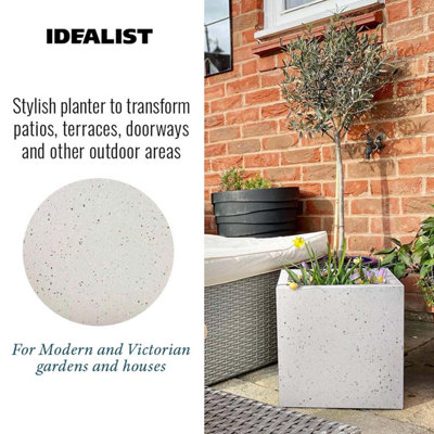 IDEALIST Flower Box Square Garden Planter, Grey Marble Light Concrete Outdoor Large Plant Pot H40 L40 W40 cm, 65L