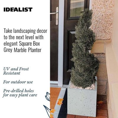 IDEALIST Flower Box Square Garden Planter, Grey Marble Light Concrete Outdoor Plant Pot H30 L30 W30 cm, 27L