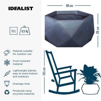 IDEALIST Geometry Style Grey Bowl Planter Outdoor Plant Pot D58 H28 cm, 73L