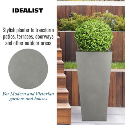 IDEALIST Grey Light Concrete Garden Tall Planter, Outdoor Plant Pot with Tapered Shape H89 L43 W43 cm, 165L