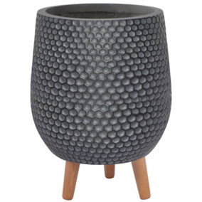 IDEALIST Honeycomb Style Black Egg Planter with Legs, Round Indoor Plant Pot Stand for Indoor Plants D32 H43 cm, 22L