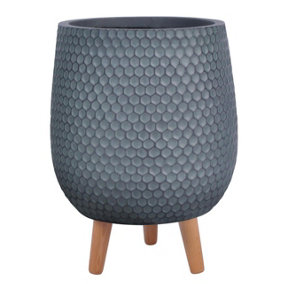 IDEALIST Honeycomb Style Egg Slate Grey Planter, Round Plant Pot Stand for Indoor Plants D19 H34 cm, with Inner Top D15,5 cm, 7L