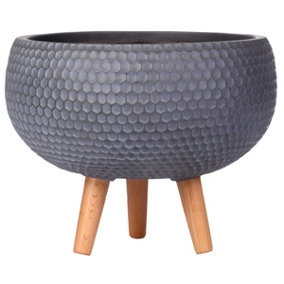IDEALIST Honeycomb Style Grey Bowl Planter with Legs, Round Indoor Plant Pot Stand for Indoor Plants D27.5 H25 cm, 7L