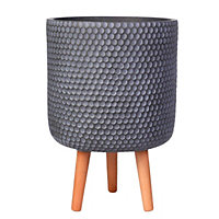 IDEALIST Honeycomb Style Grey Cylinder Planter on Legs, Round Pot Plant Stand Indoor D31 H47 cm, 19.8L