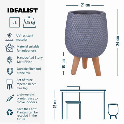IDEALIST Honeycomb Style Grey Egg Planter, Round Indoor Plant Pot Stand for Indoor Plants D19 H34 cm, with Inner Top D15,5 cm, 7L
