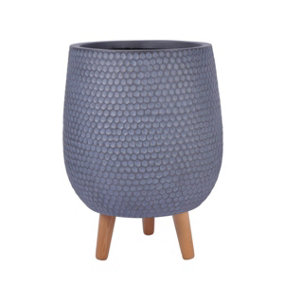 IDEALIST Honeycomb Style Grey Egg Planter with Legs, Round Indoor Plant Pot Stand for Indoor Plants D32 H43 cm, 21.9L