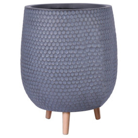 IDEALIST Honeycomb Style Grey Egg Planter with Legs, Round Indoor Plant Pot Stand for Indoor Plants D44 H55 cm, 59.6L