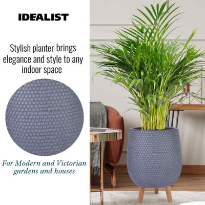 IDEALIST Honeycomb Style Grey Egg Planter with Legs, Round Indoor Plant Pot Stand for Indoor Plants D44 H55 cm, 59.6L