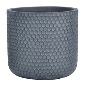 IDEALIST Honeycomb Style Slate Grey Cylinder Garden Round Planter, Outdoor Plant Pot D19.5 H19 cm, 6L