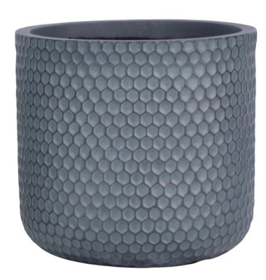 IDEALIST Honeycomb Style Slate Grey Cylinder Garden Round Planter, Outdoor Plant Pot D25 H23 cm, 11L