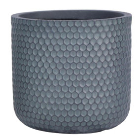 IDEALIST Honeycomb Style Slate Grey Cylinder Garden Round Planter, Outdoor Plant Pot D25 H23 cm, 11L