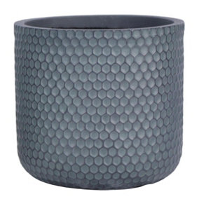 IDEALIST Honeycomb Style Slate Grey Cylinder Garden Round Planter, Outdoor Plant Pot D37.5 H37 cm, 41L